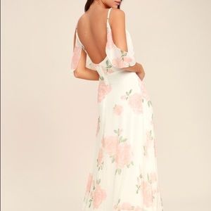 Lulus TAKE YOU THERE IVORY FLORAL PRINT MAXI DRESS